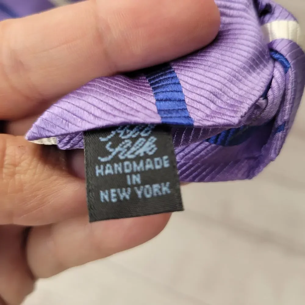 Grant Thomas Handmade Purple Blue White Silk Neck Tie Made in NY